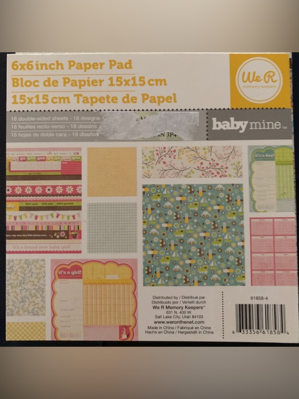 Baby Mine 6x6 Inch Paper Pad – Pink, Yellow, Blue